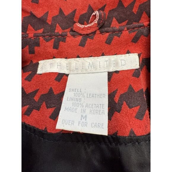 The Limited Women's 100% Leather Red Houndstooth Blazer Jacket Lined Size M - Picture 14 of 15
